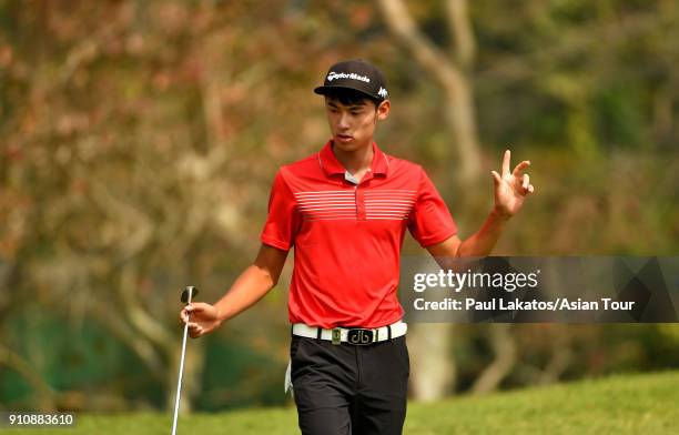 Micah Lauren Shin of the USA plays a shot during round three of the Leopalace21 Myanmar Open at Pun Hlaing Golf Club on January 27, 2018 in Yangon,...