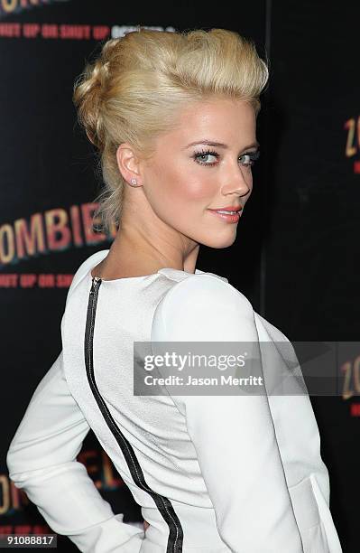 Actress Amber Heard arrives at the Los Angeles premiere of Sony Pictures' "Zombieland" on September 23, 2009 in Los Angeles, California.