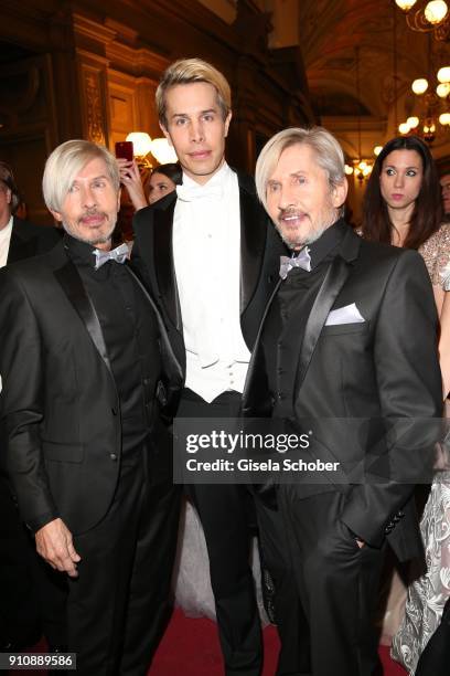 Florian Wess and his father Arnold Wess and his uncle Oskar Wess during the Semper Opera Ball 2018 at Semperoper on January 26, 2018 in Dresden,...