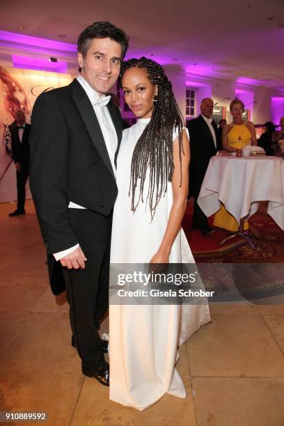 Milka Loff Fernandes and her husband Robert Irschara during the Semper Opera Ball 2018 reception at Hotel Taschenbergpalais near Semperoper on...