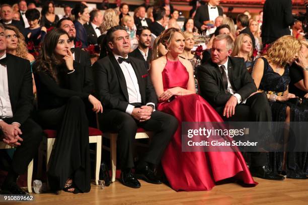 Johannes B. Kerner introduces his girlfriend Laura Schilling to Sigmar Gabriel and his wife Anke Stadler during the Semper Opera Ball 2018 at...