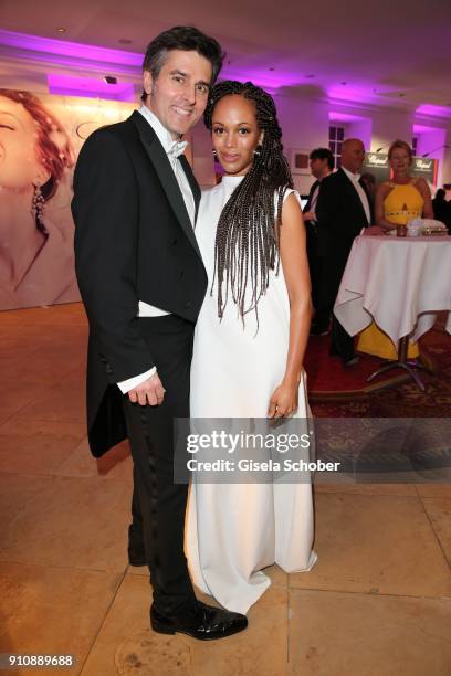 Milka Loff Fernandes and her husband Robert Irschara during the Semper Opera Ball 2018 reception at Hotel Taschenbergpalais near Semperoper on...