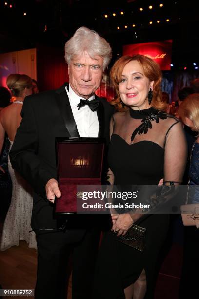 Juergen Prochnow and his wife Verena Prochnow Wengler with award during the Semper Opera Ball 2018 at Semperoper on January 26, 2018 in Dresden,...