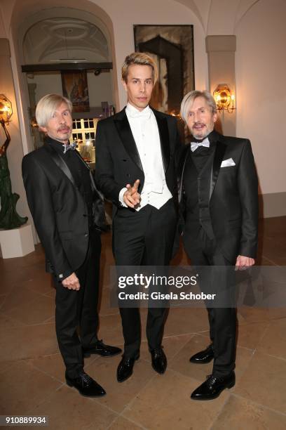 Florian Wess and his father Arnold Wess and his uncle Oskar Wess during the Semper Opera Ball 2018 reception at Hotel Taschenbergpalais near...
