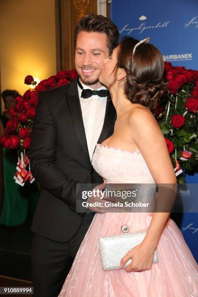 Former Bachelor Sebastian Pannek and his girlfriend Clea-Lacy Juhn during the Semper Opera Ball 2018 at Semperoper on January 26, 2018 in Dresden,...