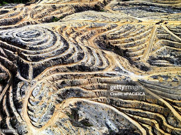 an aerial view of strip mining - open pit mine stock pictures, royalty-free photos & images