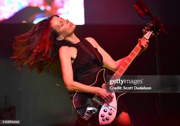 Singer Susanna Hoff of The Bangles performs onstage during KEarth's Totally 80's Show at Honda Center on January 26, 2018 in Anaheim, California.