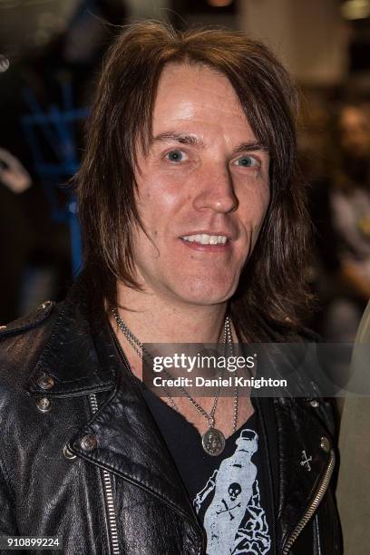 Musician Rob Hammersmith of Skid Row poses for a photo at the Pig Hog booth at The 2018 NAMM Show at Anaheim Convention Center on January 26, 2018 in...