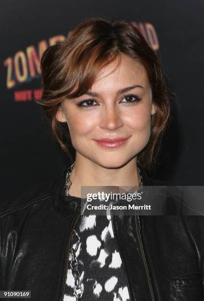 Actress Samaire Armstrong arrives at the Los Angeles premiere of Sony Pictures' "Zombieland" on September 23, 2009 in Los Angeles, California.