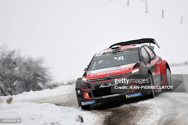 Ireland's Craig Breen steers his Citroen C3 WRC during the ES 10 of the third stage of the 86th Monte Carlo Rally, between St Leger Les Melezes and...