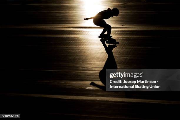 Razvan Militaru of Romania competes in the Men's 1000m during the ISU Junior World Cup Speed Skating at Olympiaworld Ice Rink on January 27, 2018 in...