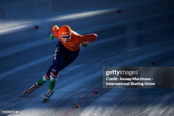 Jutta Leerdam of Netherlands competes in the Ladies 1000m during the ISU Junior World Cup Speed Skating at Olympiaworld Ice Rink on January 27, 2018...