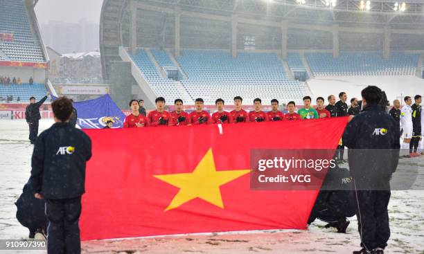 Players of Vietnam line up prior to the AFC U23 Championship China 2018 final match between Vietnam and Uzbekistan at Changzhou Olympic Sports Center...