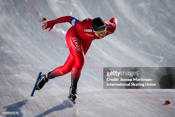 Ane By Farstad of Norway competes in the Ladies 1000m during the ISU Junior World Cup Speed Skating at Olympiaworld Ice Rink on January 27, 2018 in...