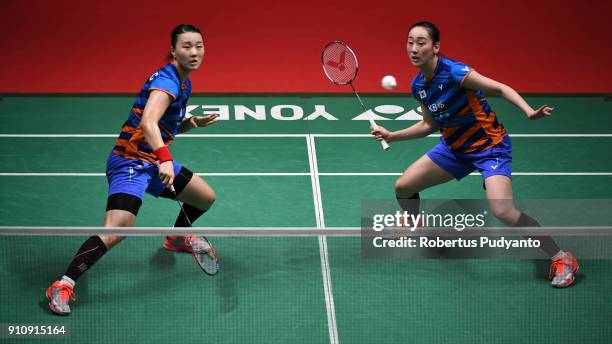 Lee So Hee and Shin Seung Chan of Korea compete against Greysia Polii and Apriyani Rahayu of Indonesia during the Women's Doubles Semi Finals match...