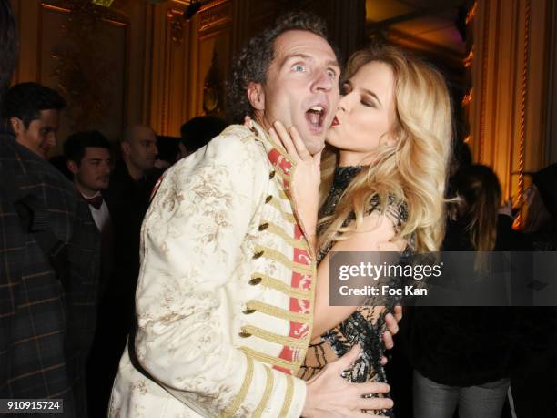 Nicolas Mereau and Julie Jardon attend the "The Couture Ball" Le Jean Paul Benielli Show Party at Le Mona Bismarck on January 26, 2018 in Paris,...