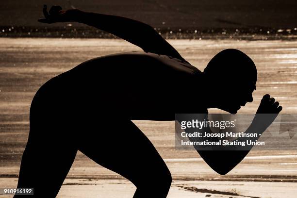 Jeffrey Rosanelli of Italy competes in the Men's 1000m during the ISU Junior World Cup Speed Skating at Olympiaworld Ice Rink on January 27, 2018 in...