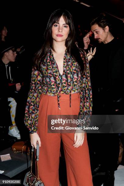 Cristina Abad is seen at the Ailanto show during the Mercedes-Benz Fashion Week Madrid Autumn/Winter 2018-19 at Ifema on January 27, 2018 in Madrid,...