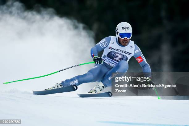 Johan Clarey of France competes during the Audi FIS Alpine Ski World Cup Men's Downhill on January 27, 2018 in Garmisch-Partenkirchen, Germany.