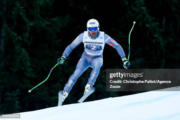 Johan Clarey of France competes during the Audi FIS Alpine Ski World Cup Men's Downhill on January 27, 2018 in Garmisch-Partenkirchen, Germany.