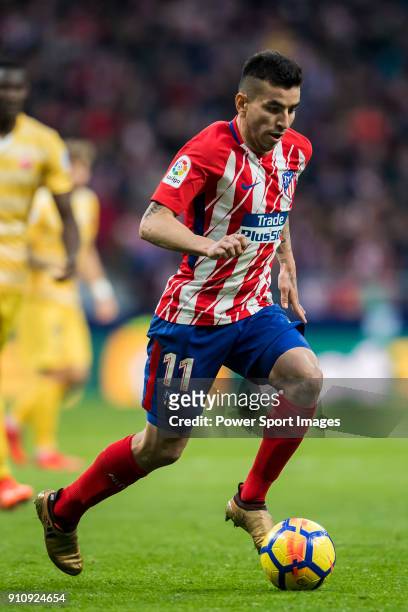 Angel Correa of Atletico de Madrid controls the ball during the La Liga 2017-18 match between Atletico de Madrid and Girona FC at Wanda Metropolitano...