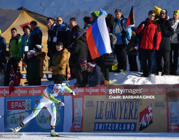 Katja Visnar of Slovenia competes during the Ladies FIS Cross Country Sprint World Cup on January 27, 2018 in Seefeld, Austria. / AFP PHOTO / APA /...