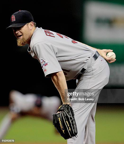 Pitcher Ryan Franklin of the St. Louis Cardinals throws in the eighth inning at Minute Maid Park on September 23, 2009 in Houston, Texas. Houston won...