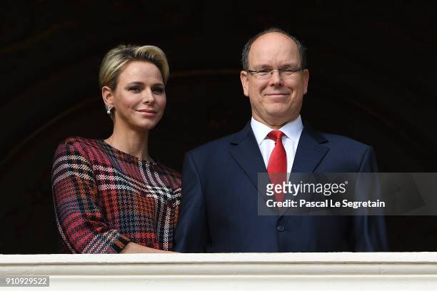 Prince Albert II of Monaco and Princess Charlene of Monaco attend the celebration of the Sainte-Devote on January 27, 2018 in Monaco, Monaco.