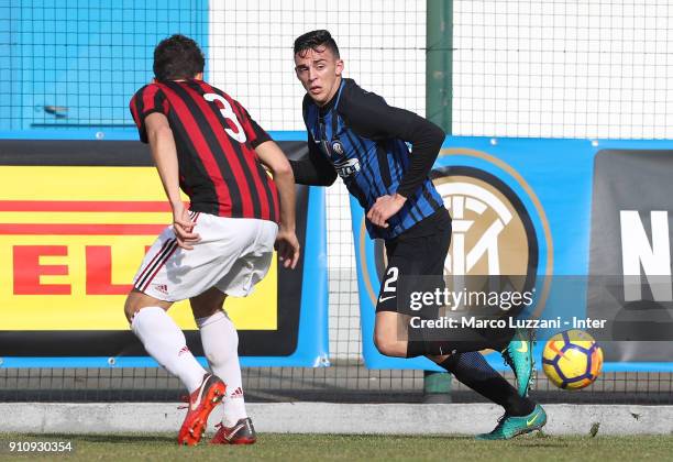 Gabriele Zappa of FC Internazionale in action during the Primavera Serie A match between FC Internazionale U19 and AC Milan U19 at Stadio Breda on...