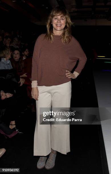 Actress Emma Suarez is seen at the Angel Schlesser show during Mercedes-Benz Fashion Week Madrid Autumn/ Winter 2018-19 at Ifema on January 26, 2018...