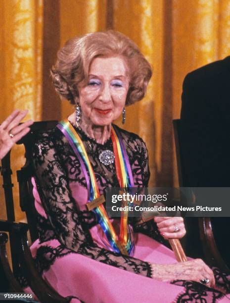 View of Russian-born American dancer Alexandra Danilova during a ceremony for 1989 Kennedy Center Honorees in the White House's East Room, Washington...