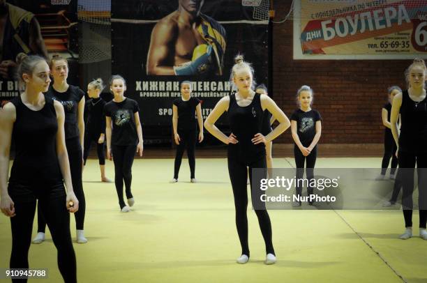 Gymnastics students are seen training at sports school Nokaut in Vinnytsia, Ukraine on Jnauary 26, 2018.