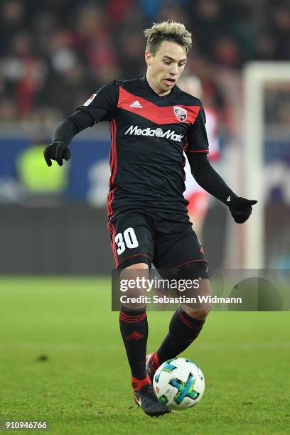 Thomas Pledl of Ingolstadt plays the ball during the Second Bundesliga match between SSV Jahn Regensburg and FC Ingolstadt 04 at Continental Arena on...