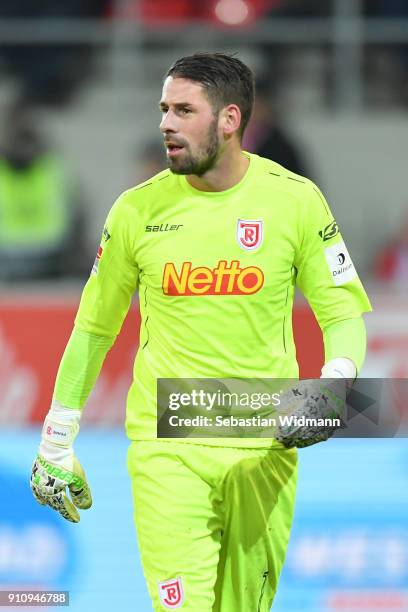 Goalkeeper Philipp Pentke of Regensburg looks on during the Second Bundesliga match between SSV Jahn Regensburg and FC Ingolstadt 04 at Continental...