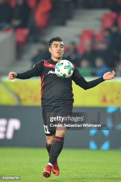 Dario Lezcano of Ingolstadt plays the ball during the Second Bundesliga match between SSV Jahn Regensburg and FC Ingolstadt 04 at Continental Arena...