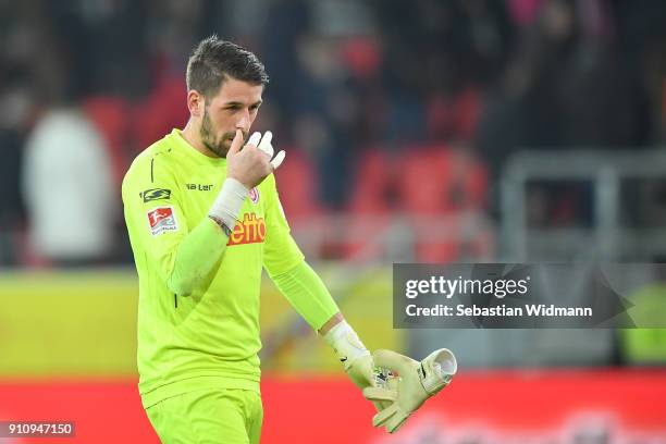 Goalkeeper Philipp Pentke of Regensburg looks on during the Second Bundesliga match between SSV Jahn Regensburg and FC Ingolstadt 04 at Continental...