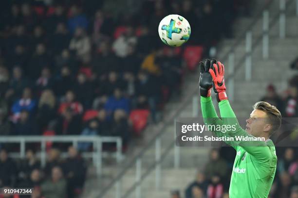 Oerjan Nyland of Ingolstadt catches the ball during the Second Bundesliga match between SSV Jahn Regensburg and FC Ingolstadt 04 at Continental Arena...