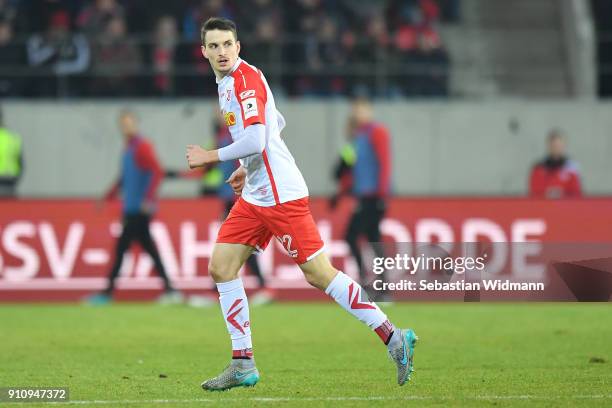 Sebastian Stolze of Regensburg looks over his shoulder during the Second Bundesliga match between SSV Jahn Regensburg and FC Ingolstadt 04 at...