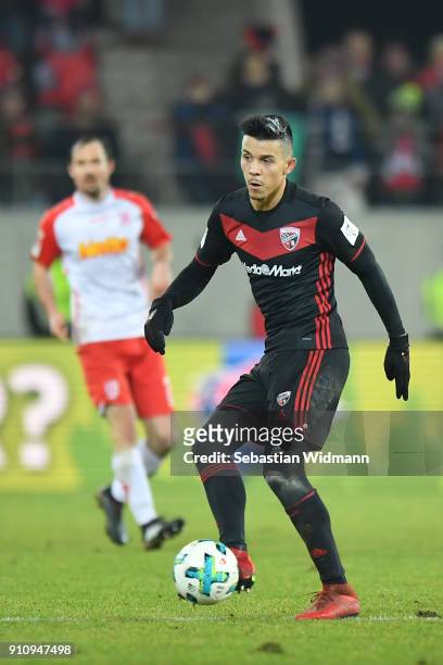 Alfredo Morales of Ingolstadt plays the ball during the Second Bundesliga match between SSV Jahn Regensburg and FC Ingolstadt 04 at Continental Arena...