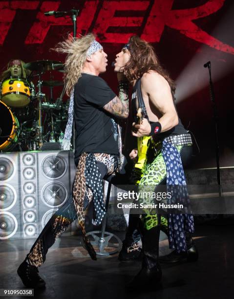 Michael Starr and Satchel of Steel Panther Steel Panther performs at Eventim Apollo, Hammersmith on January 26, 2018 in London, England.