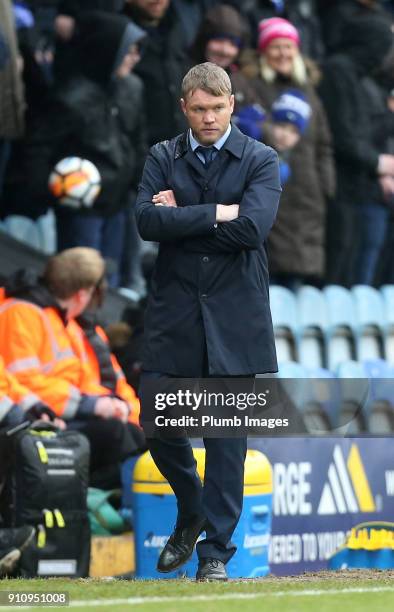 Manager Grant McCann of Peterborough United during The Emirates FA Cup Fourth Round tie between Peterborough United and Leicester City at ABAX...