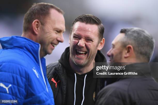 Kevin Nolan, Player/Manager of Notts County shares a joke with the Notts County Chairman, Alan Hardy during The Emirates FA Cup Fourth Round match...