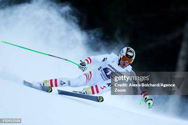 Hannes Reichelt of Austria competes during the Audi FIS Alpine Ski World Cup Men's Downhill on January 27, 2018 in Garmisch-Partenkirchen, Germany.