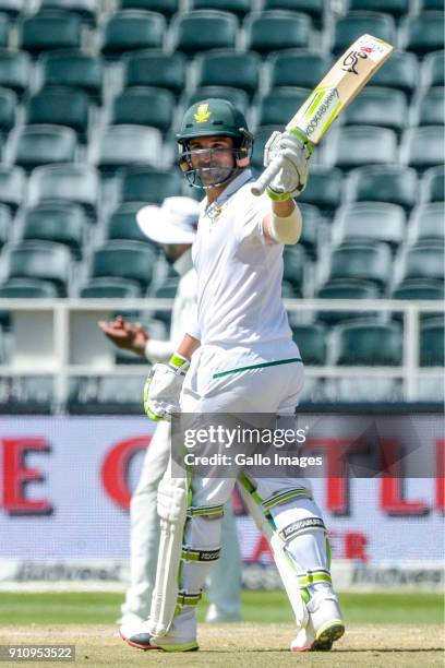 Dean Elgar of South Africa celebrates his half century during day 4 of the 3rd Sunfoil Test match between South Africa and India at Bidvest Wanderers...