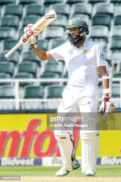 Hashim Amla of South Africa celebrates his half century during day 4 of the 3rd Sunfoil Test match between South Africa and India at Bidvest...