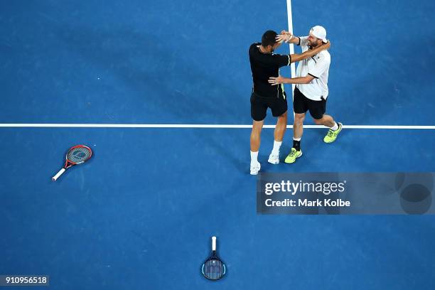 Oliver Marach of Austria and Mate Pavic of Croatia celebrate winning the Men's Doubles Final against Juan Sebastian Cabal of Colombia and Robert...