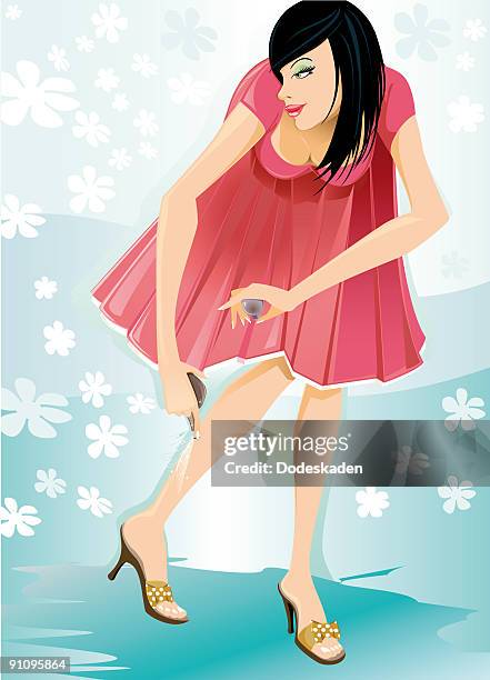 body mist - woman spraying perfume stock illustrations