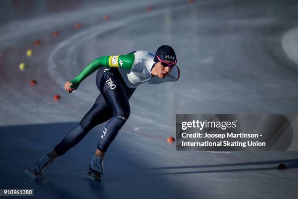 Francesco Betti of Italy competes in the Men's 3000m during the ISU Junior World Cup Speed Skating at Olympiaworld Ice Rink on January 27, 2018 in...