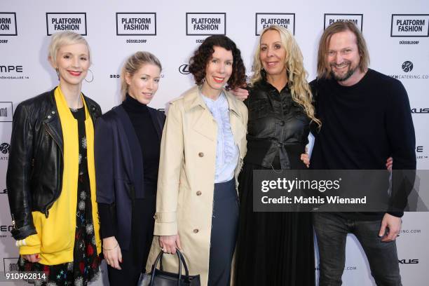 Lena Sophie Anders, Anna Kristin Haas, Ilona Marx, Christine Kubatta and Michael Staib attend the AMD Exit.18 show during Platform Fashion January...