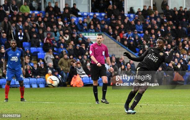 Wilfred Ndidi of Leicester City scores his side's fifth goal during The Emirates FA Cup Fourth Round match between Peterborough United and Leicester...